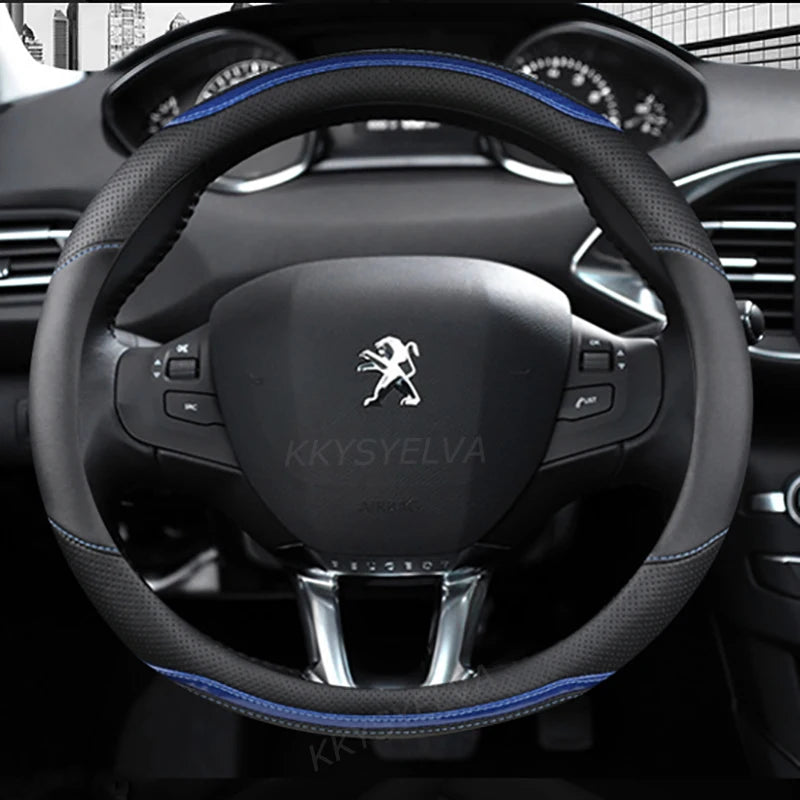 Capa de volante de carro Peugeot em fibra de carbono + couro