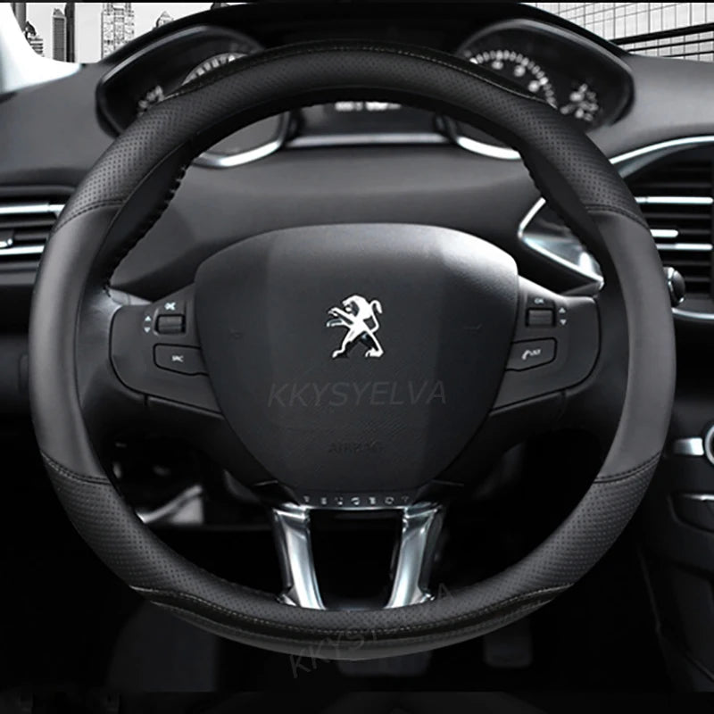 Capa de volante de carro Peugeot em fibra de carbono + couro